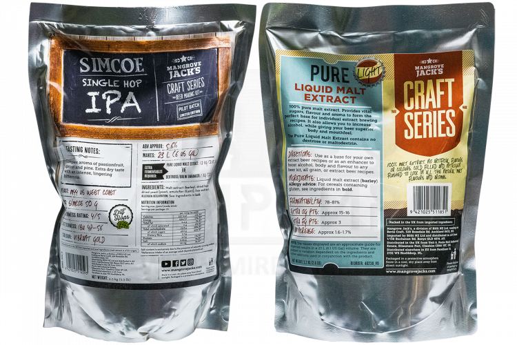 Комплект: Mangrove Jack's Limited Edition "Hopped IPA Simcoe", 2,5 кг + Mangrove Jack's "Pure Light", 1,2 кг
